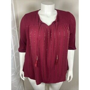 Catherines Burgundy Peasant Top 2X Boho Festival Romantic Cottagecore Earthy